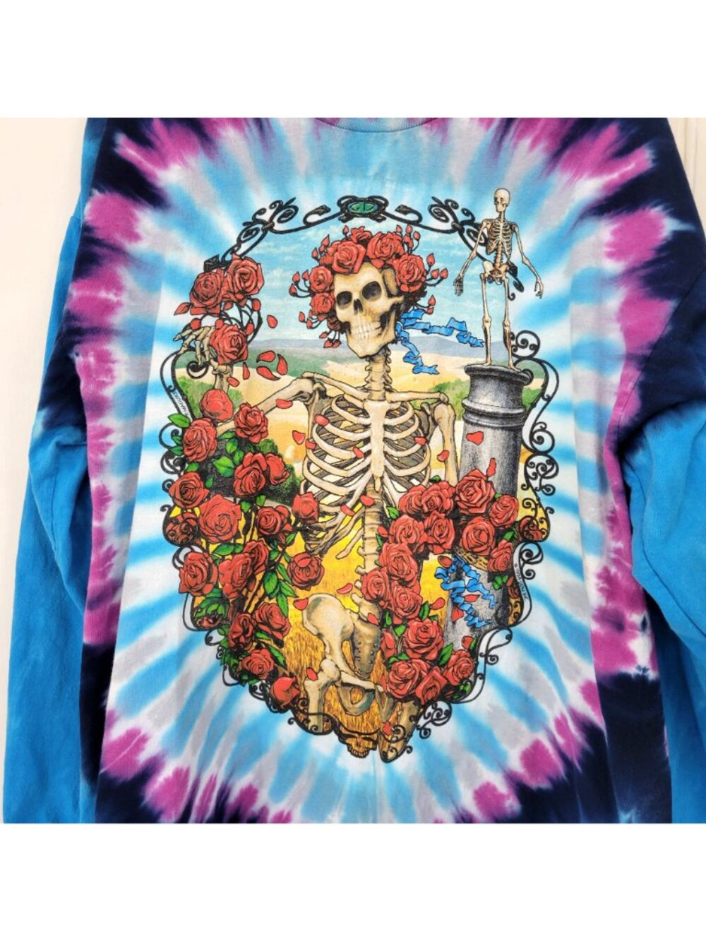 Grateful Dead Liquid Blue Tie-Dye Long Sleeve Shirt Skeleton & Roses Graphic 2XL - Picture 3 of 5